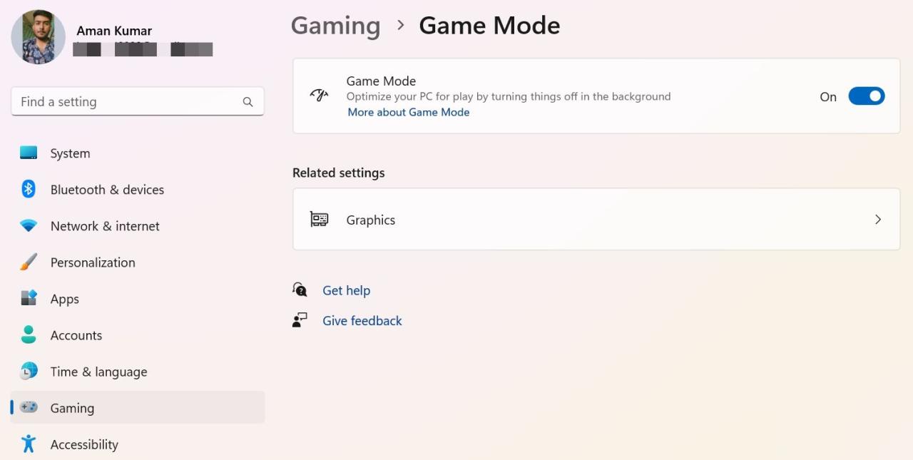 Game Mode option in Settings