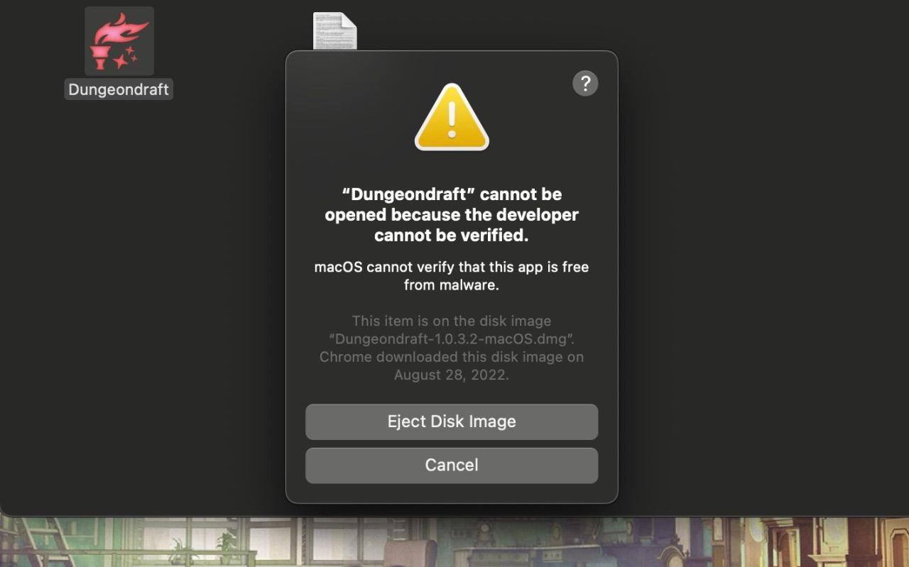 Gatekeeper verifying Dungeondraft installation on macOS