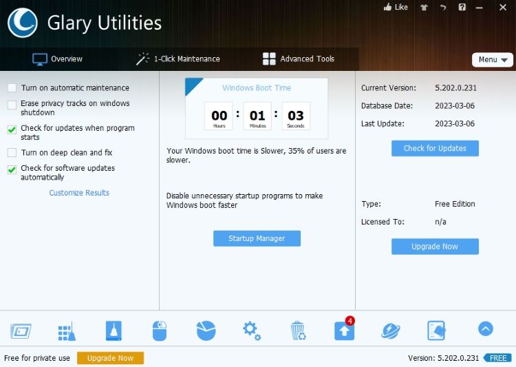 Glary Utilities launch view