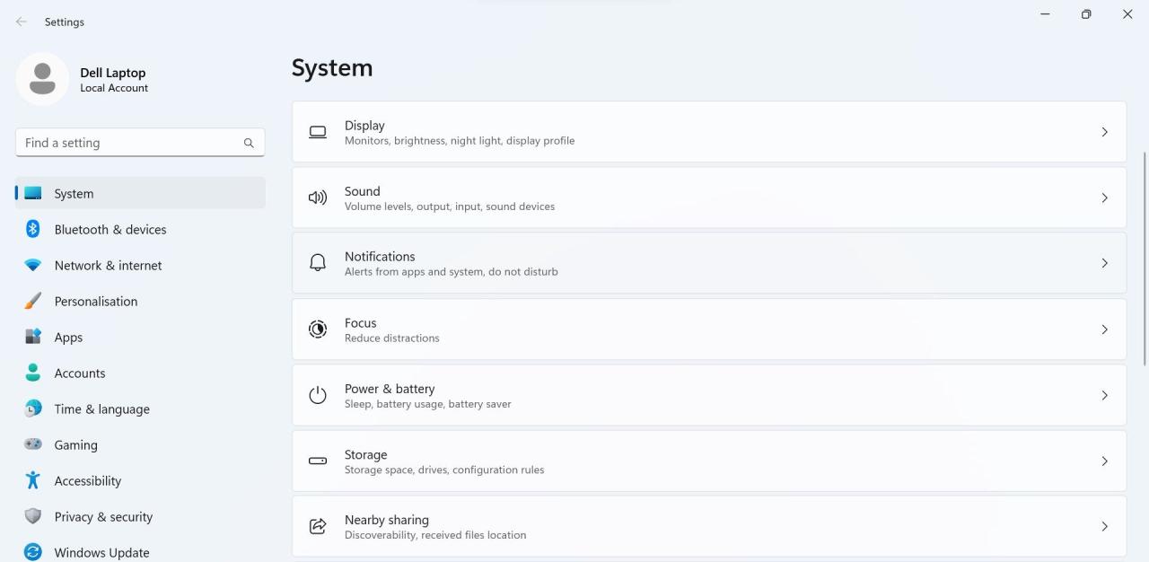 Go to Notifications Settings in the System Tab of the Windows Settings App