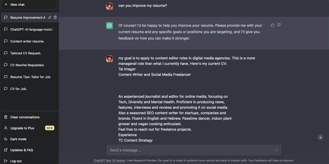 improve resume with ChatGPT