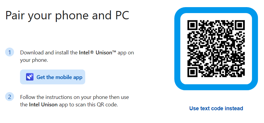 Pairing your PC using Intel Unison 