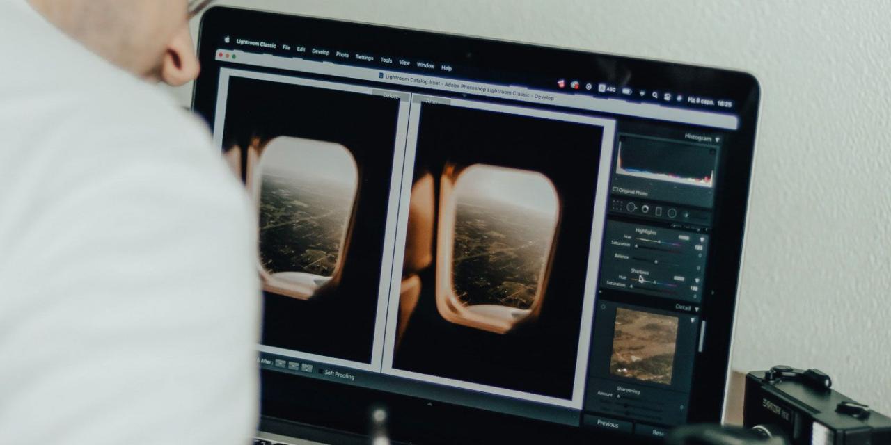 Man editing image with preset in Lightroom on his PC