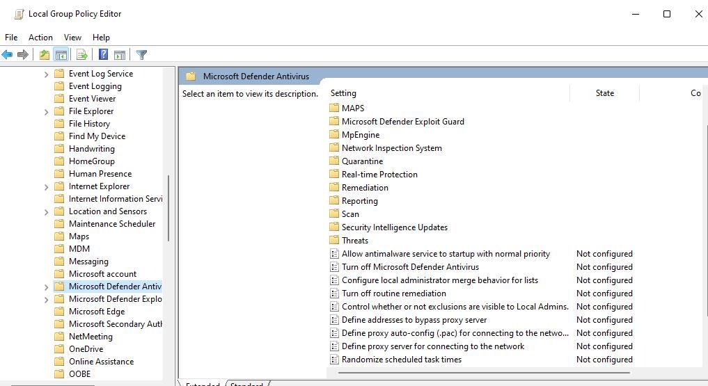 The Group Policy Editor window 