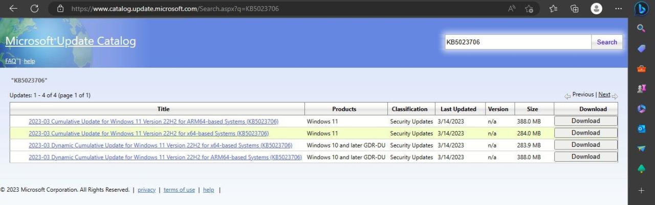 Microsoft Update Catalog Search Results