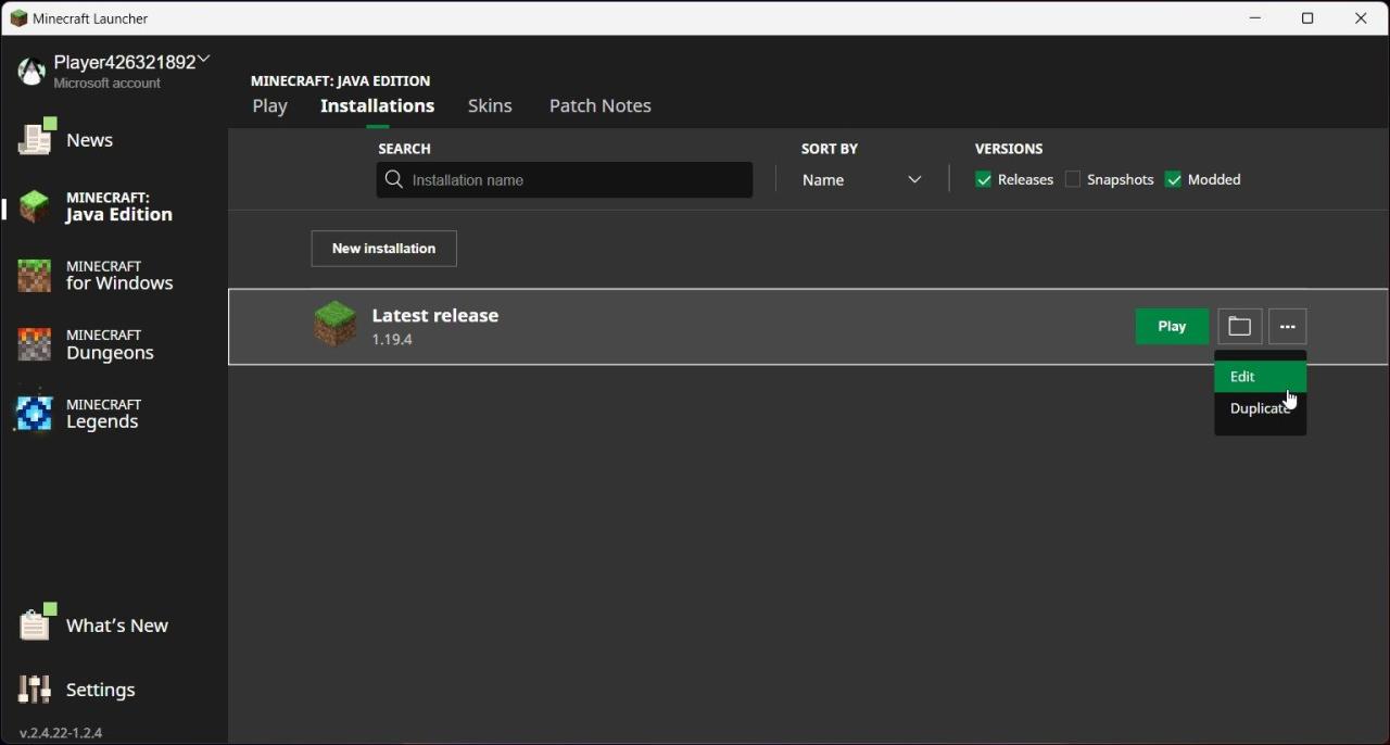 minecraft launcher latest release edit windows
