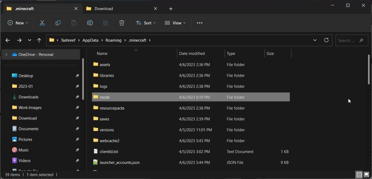 minecraft mods folder windows file explorer