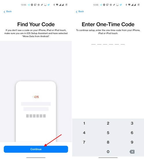 enter move to ios code