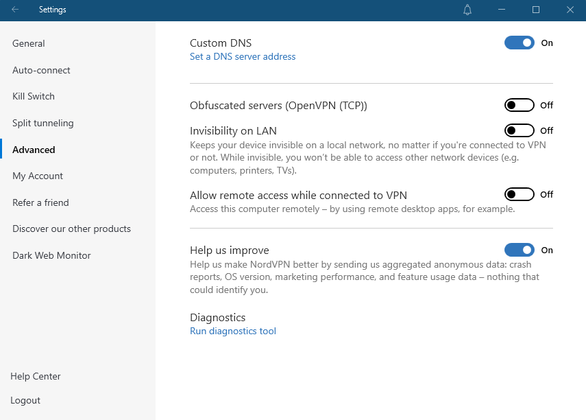 Nordvpn disable invisibility on lan 1