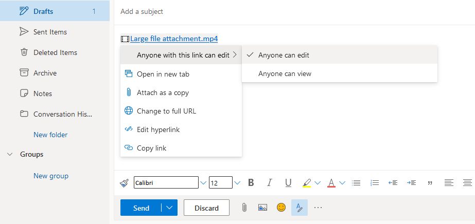 outlook edit attachment permissions