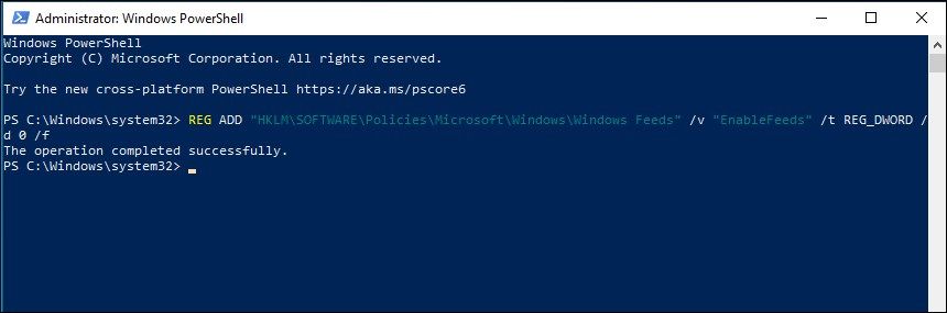 powershell add registry key value Windows feeds Enable feeds