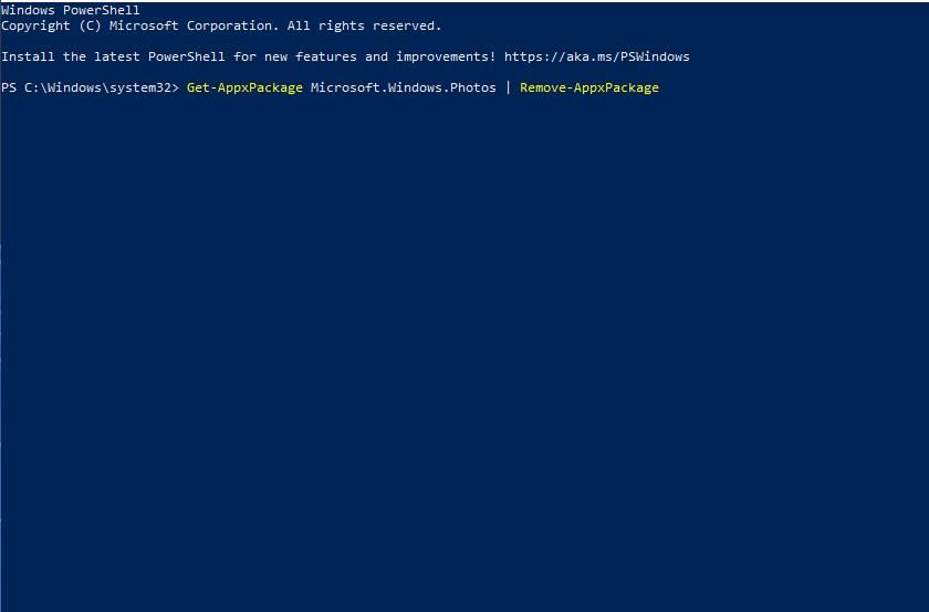 The uninstall Photos command
