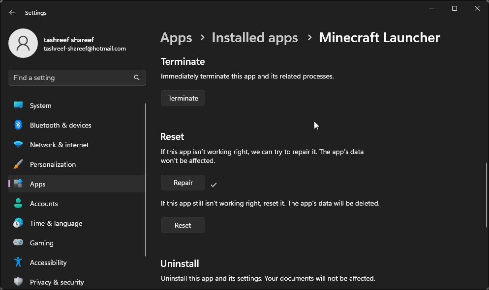 repair minecraft launcher windows 11