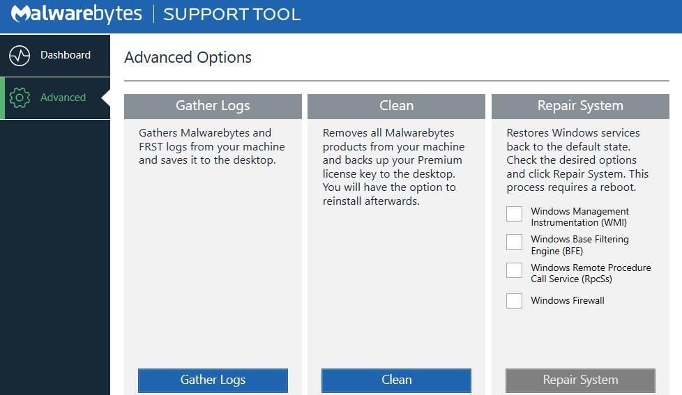 The Repair System button 