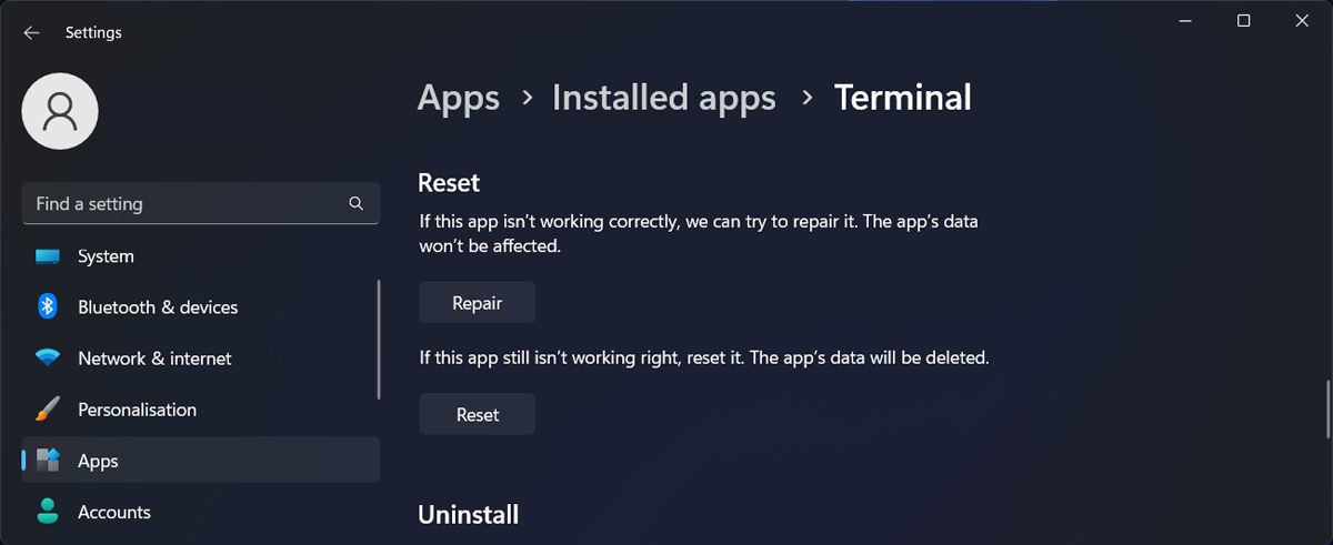 Repair Windows Terminal