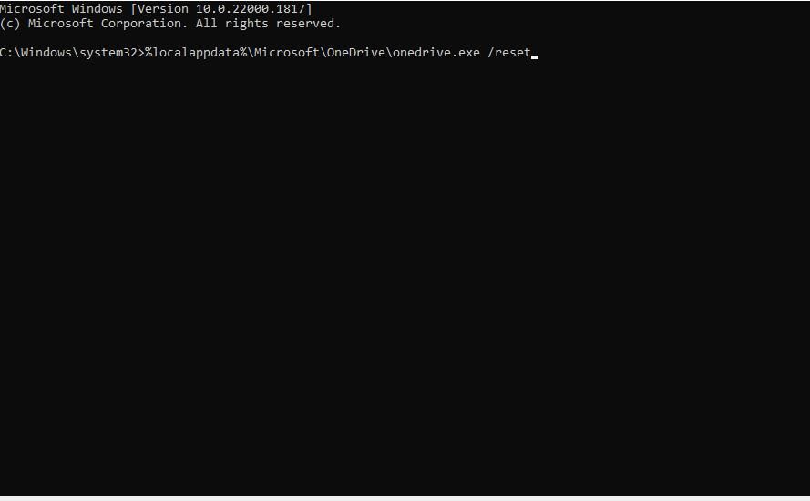 The reset OneDrive command