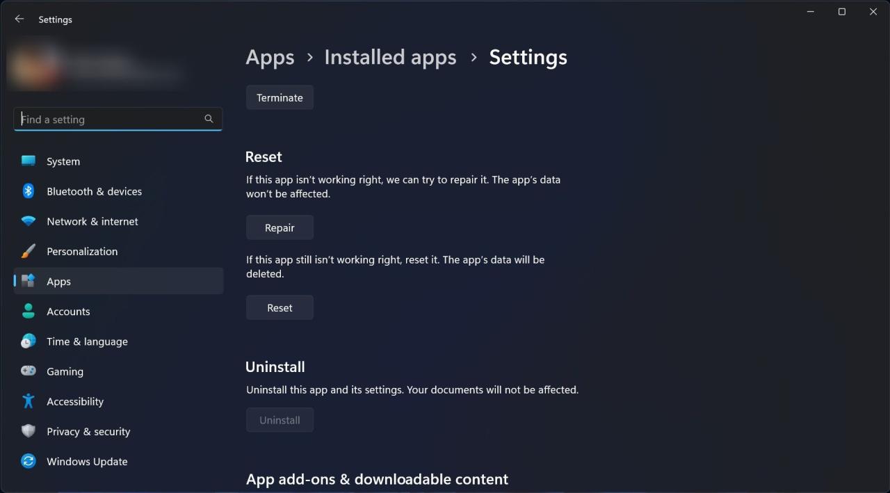 Reset Settings app