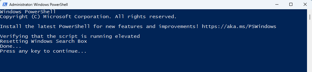 Reset Windows Search Via PowerShell