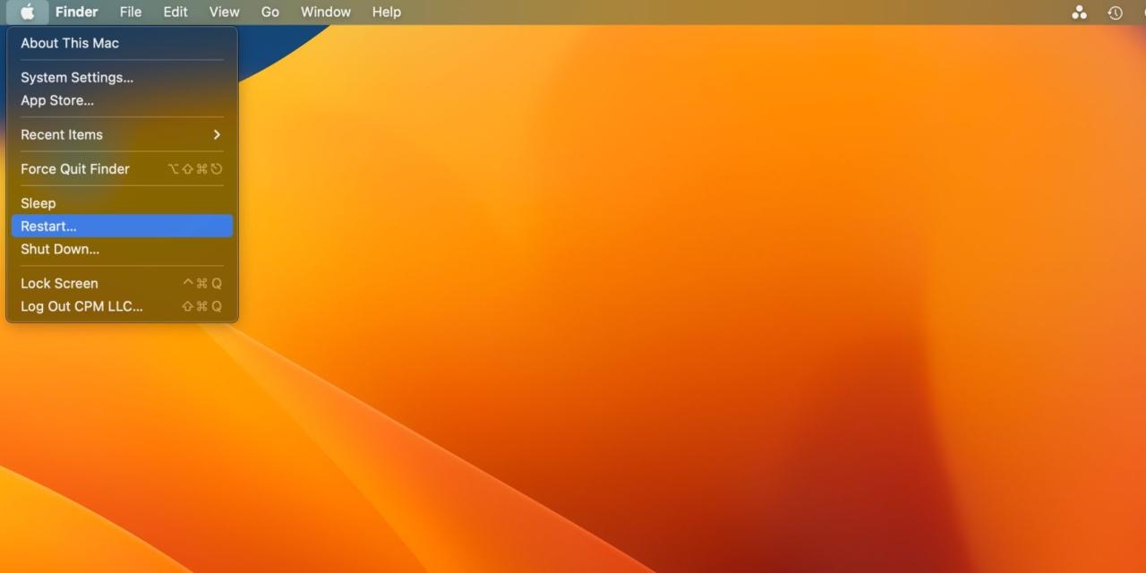 Restart button in Apple menu