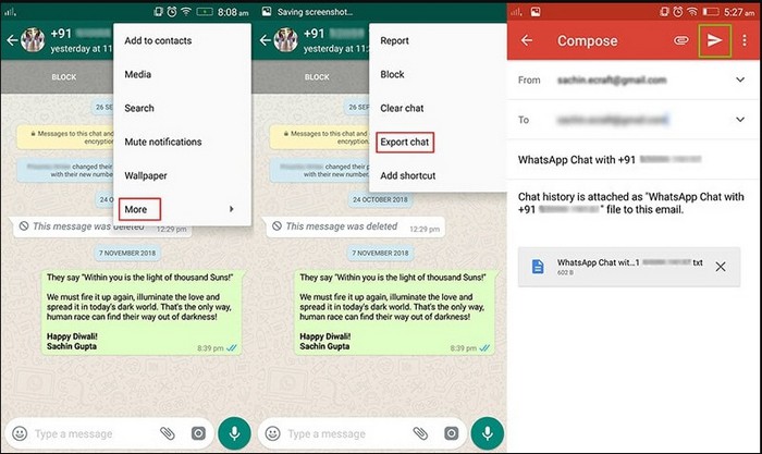 email chat to transfer WhatsApp from Samsung to iPhone