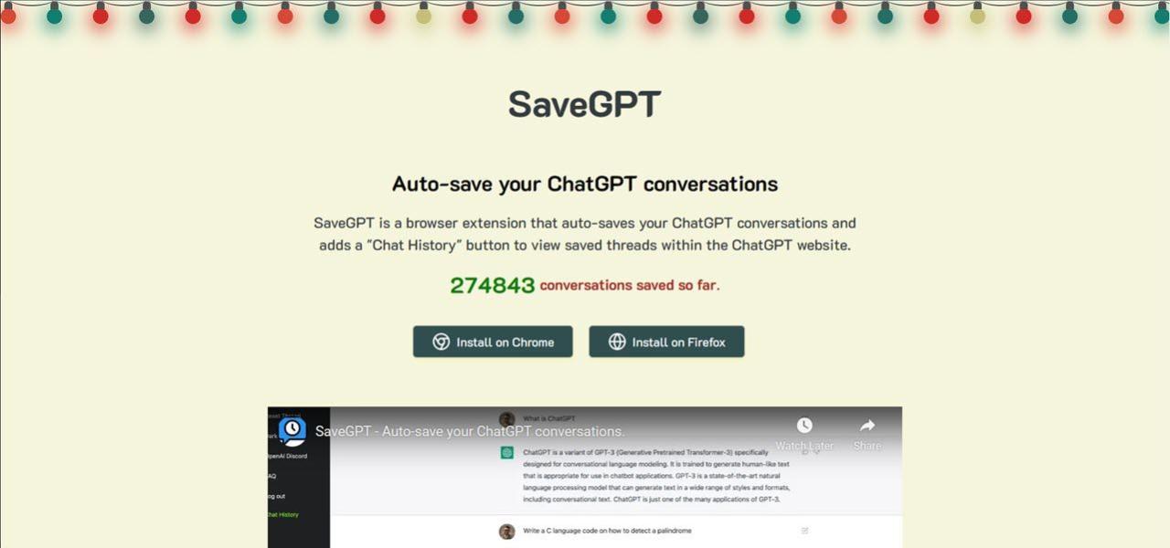 Screenshot showing the SaveGPT website homepage