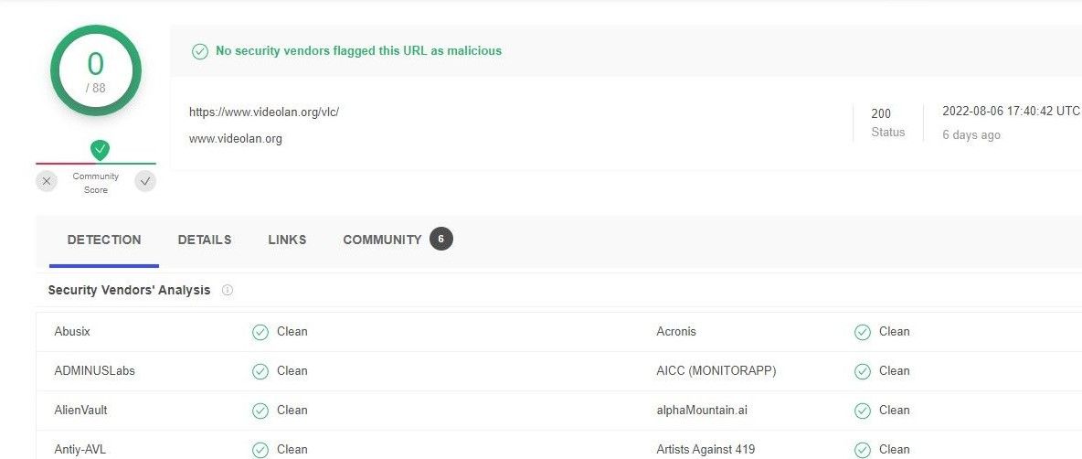 scan results of a file being downloaded checked on the virus totals official website