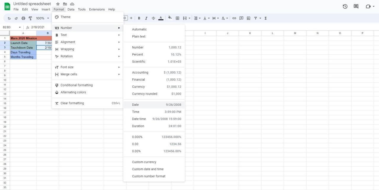 Formatting cells as date in Google Sheets