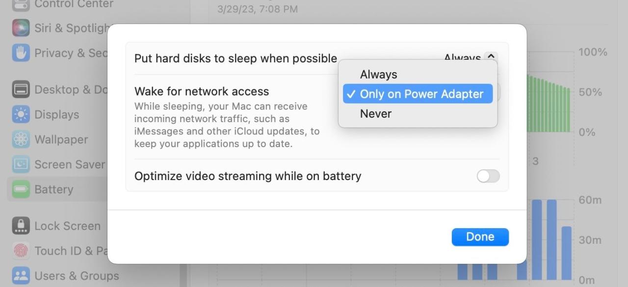 Screenshot of Battery options on a Mac