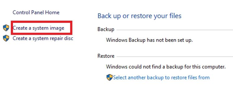 Screenshot Showing How to Create a System Image on Windows 11Control Panel