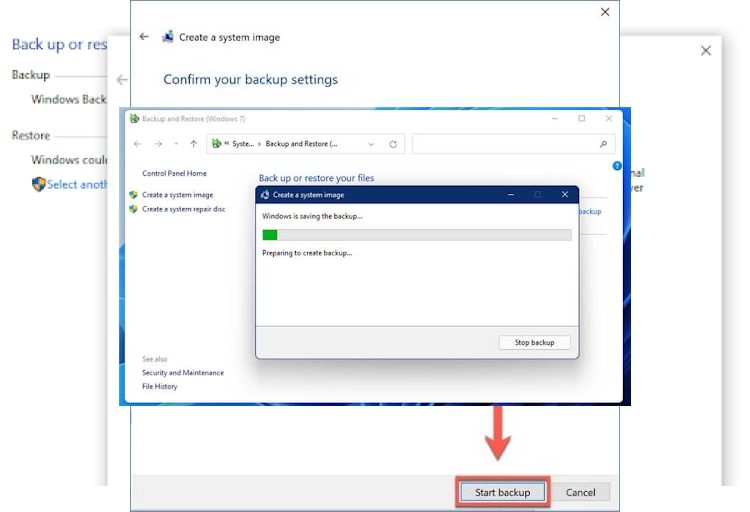 Screenshot Showing the System Image Backup Process on the Control Panel