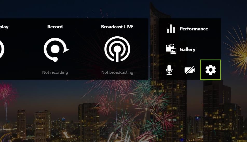The Settings button on GeForce Experience\'s overlay 