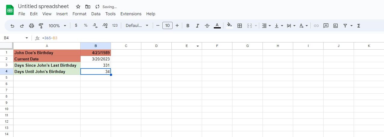 Using subtraction in Google Sheets