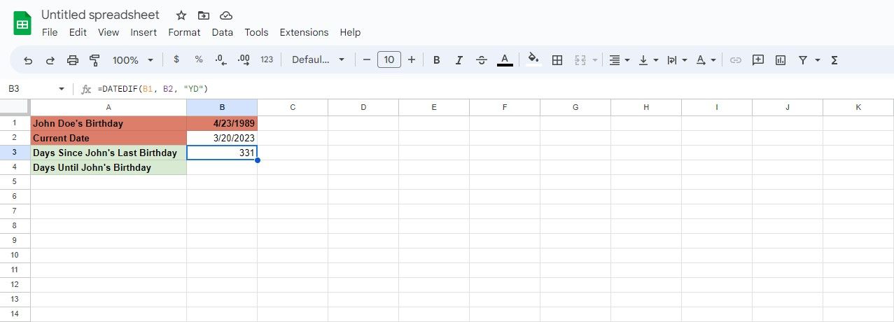 Using the DATEDIF function in Google Sheets