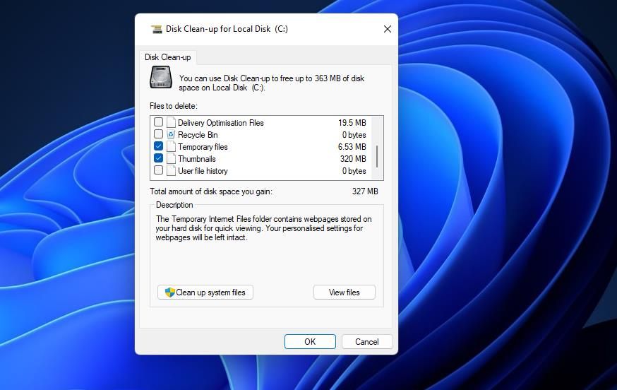 The Temporary files checkbox in Disk Cleanup