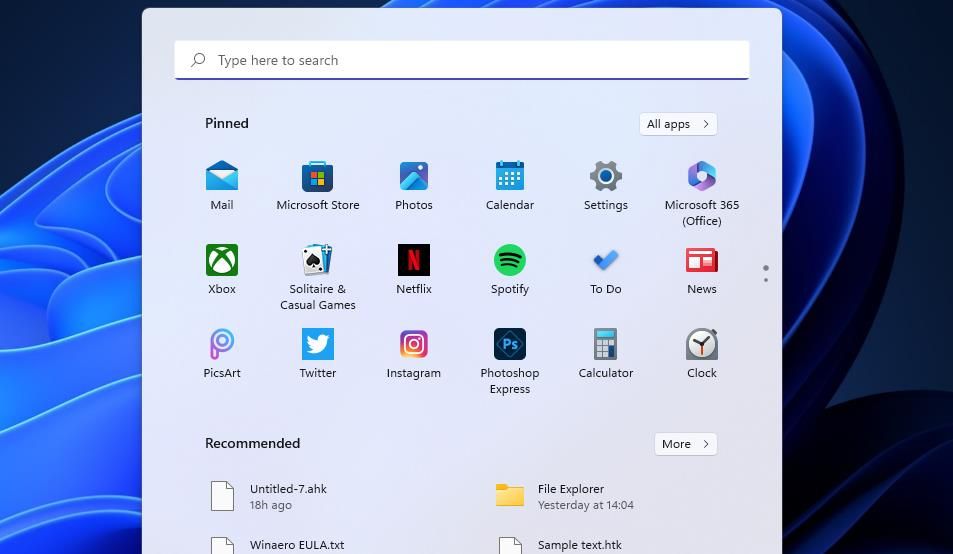 The Windows 11 Start menu 