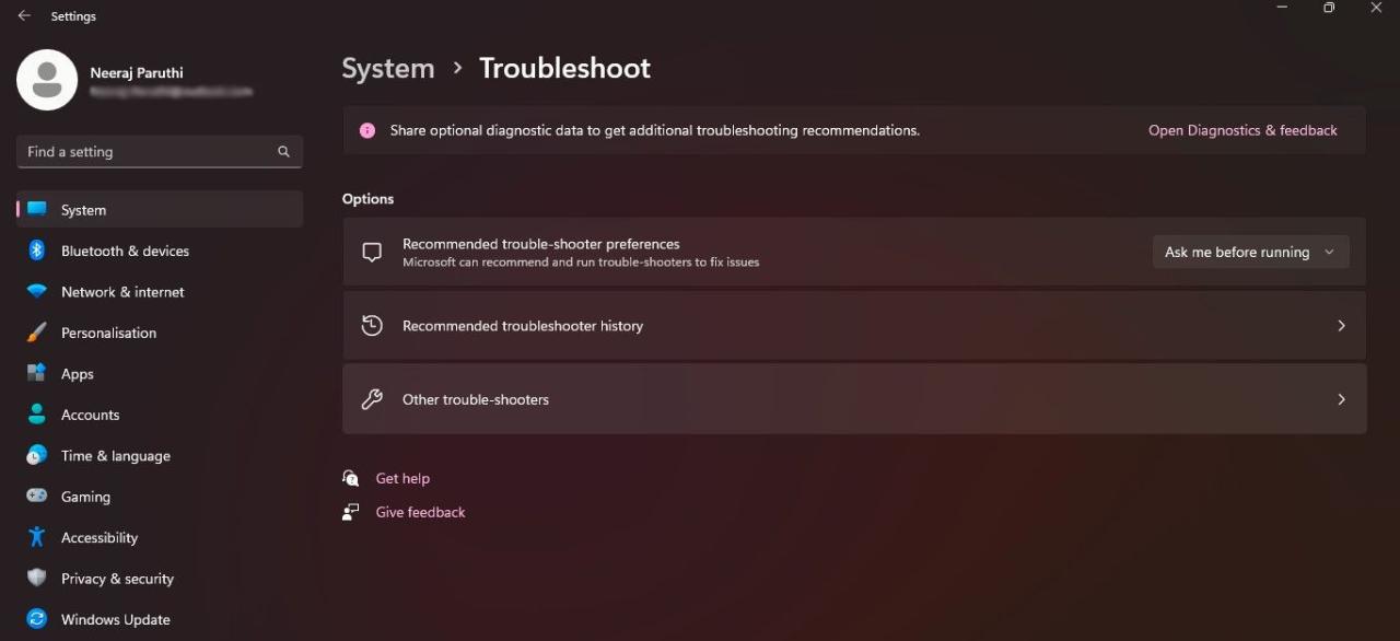 Select Other Trouble-shooters in Troubleshoot Page