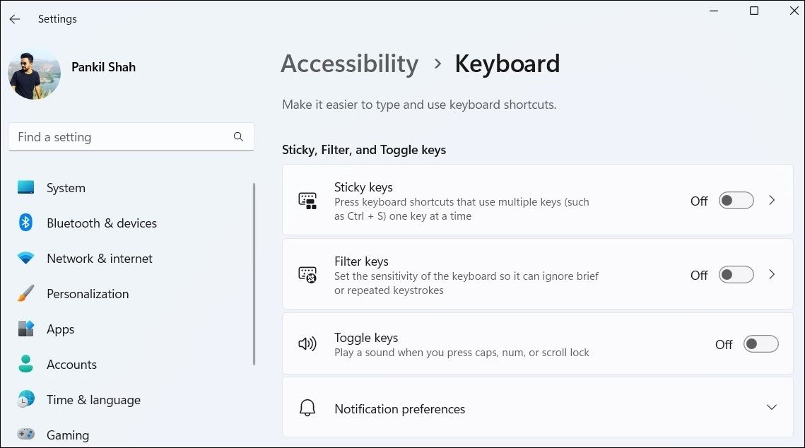 Turn Filter Keys On or Off via the Settings app