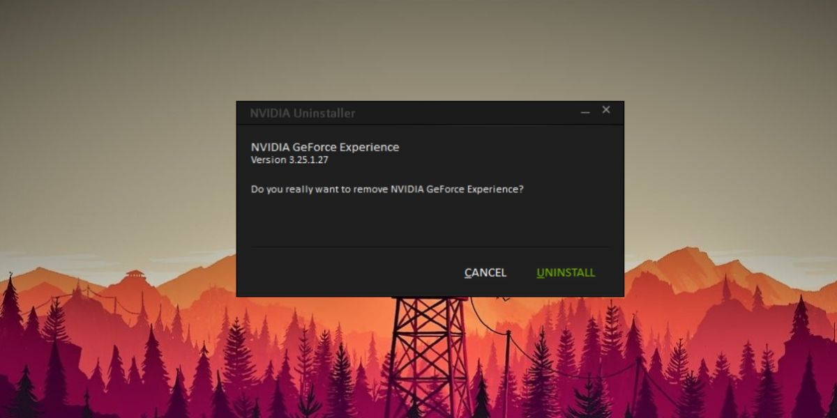 uninstall geforce experience window