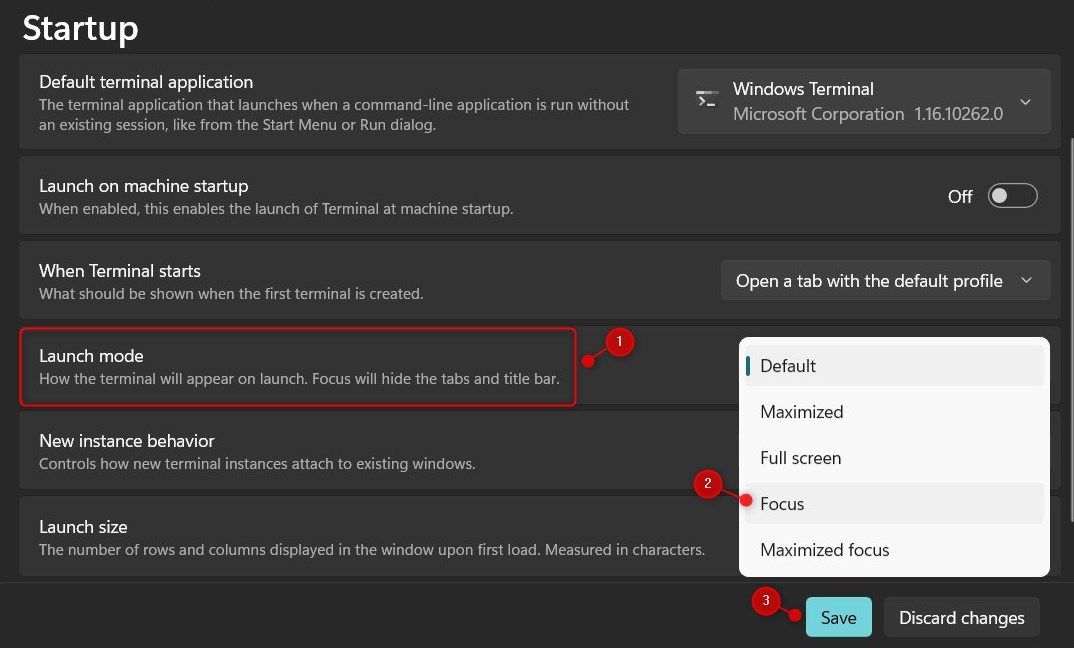 Use Windows Terminal Settings to enable Focus Mode