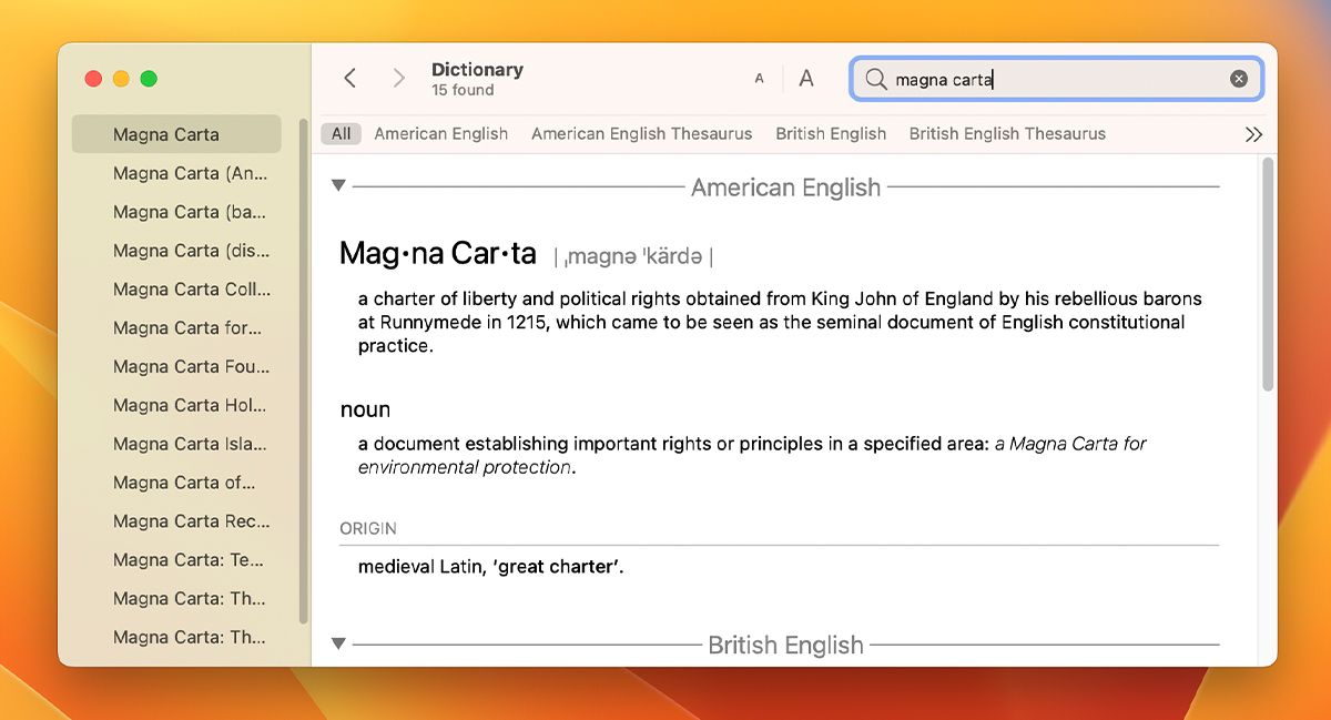 Using macOS dictionary