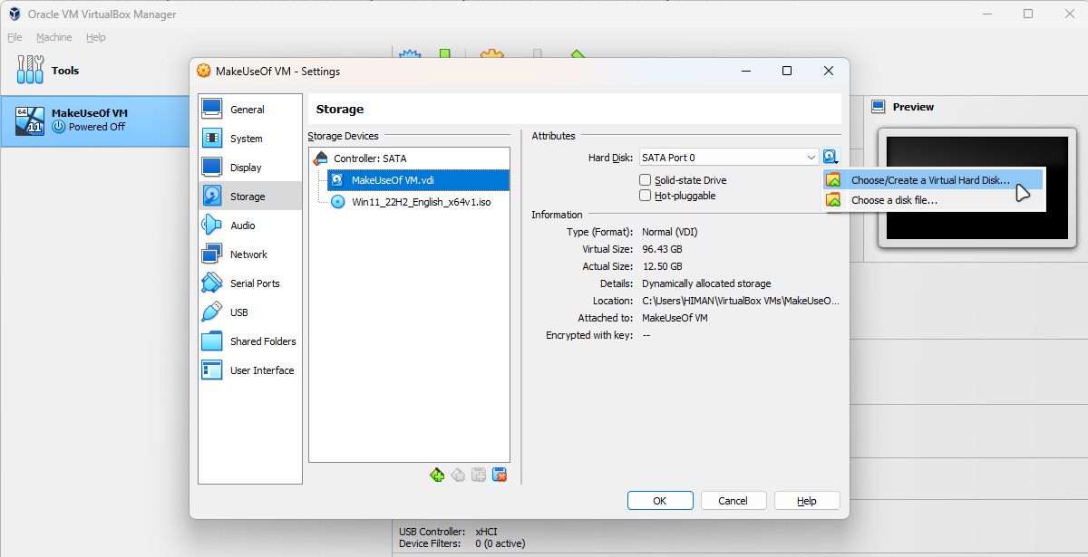 Virtual Machine Storage Settings