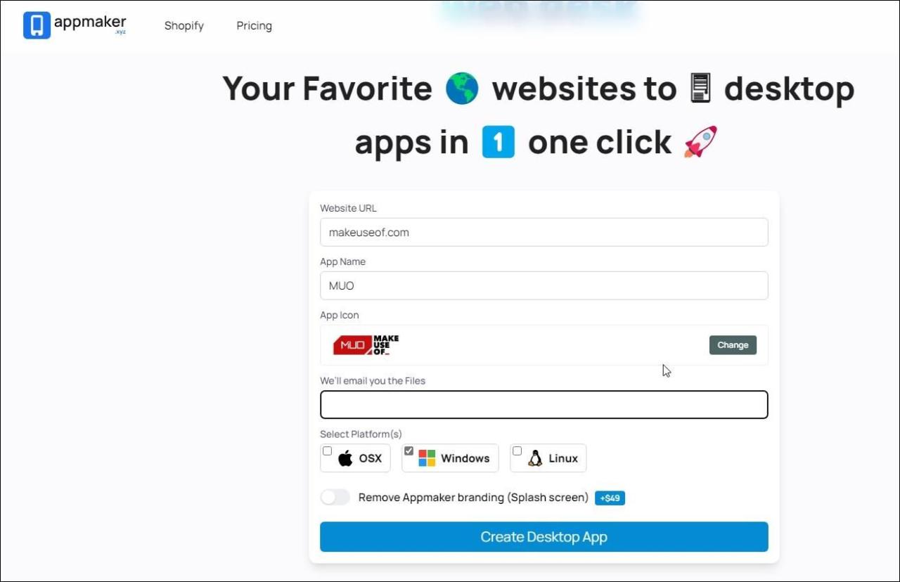 web2 desk create app