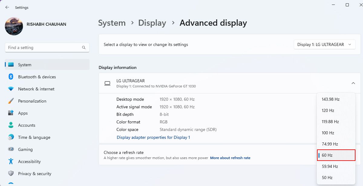 Windows Advanced Display Settings