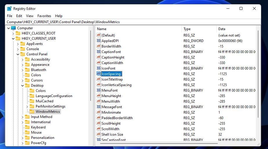 The WindowMetrics key 