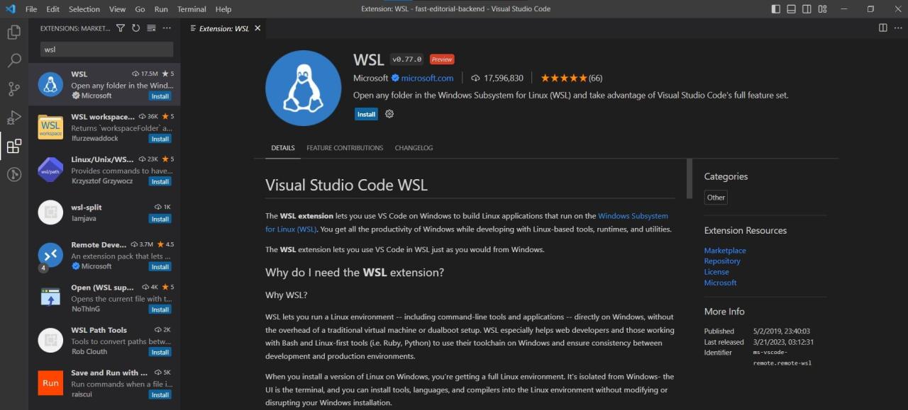 wsl extension in VS Code