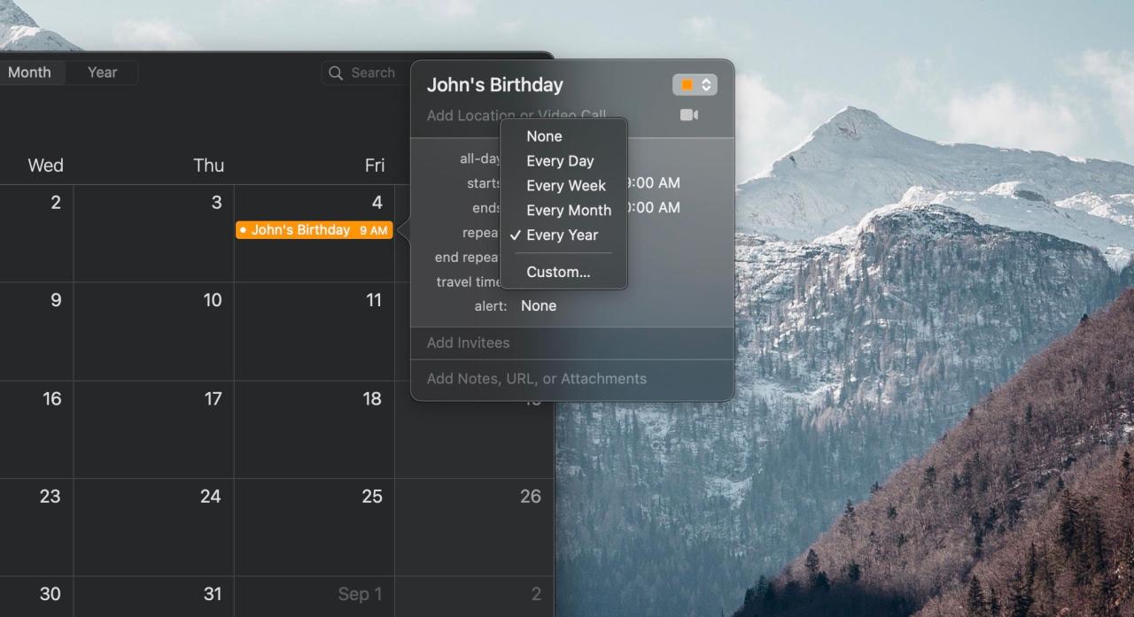 Repeat options in Calendar