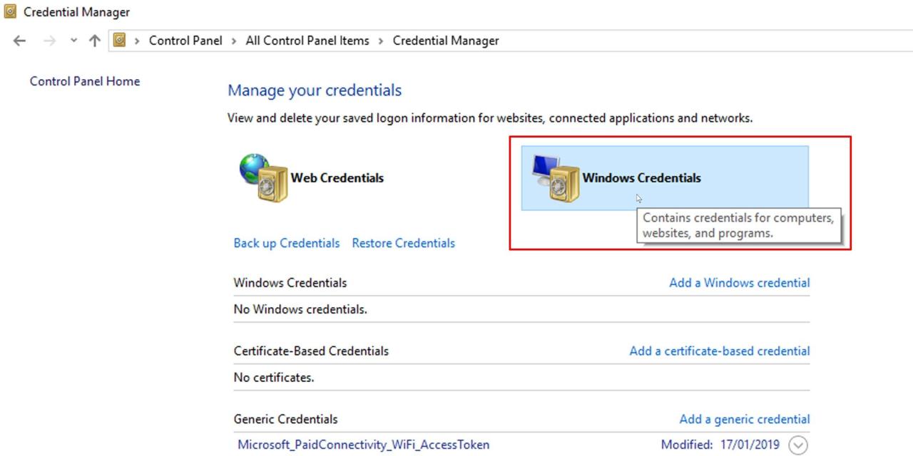 Switch to Windows Credentials