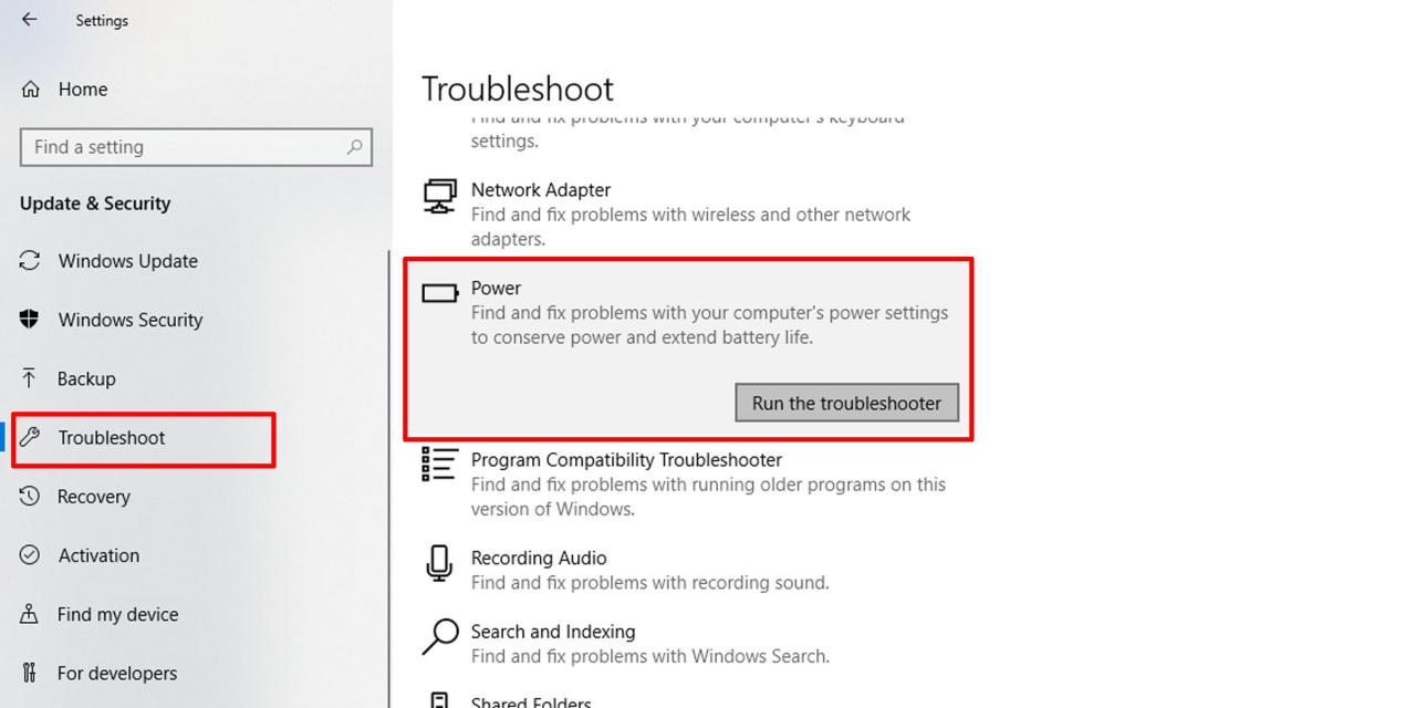 Run the Windows power troubleshooter