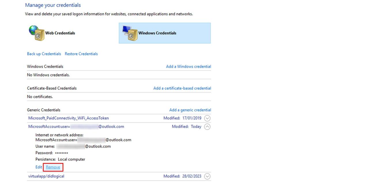 How to delete your Windows Credentials