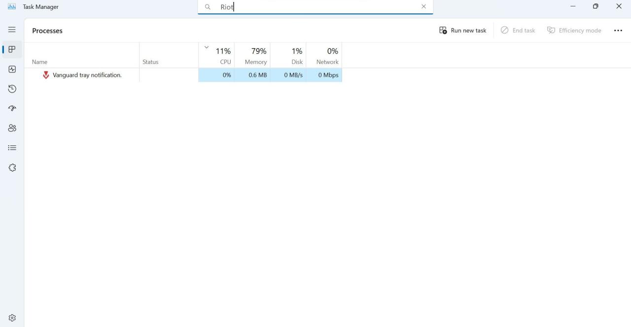 Search for the Riot Related Processes From the Search Bar of Windows Task Manager